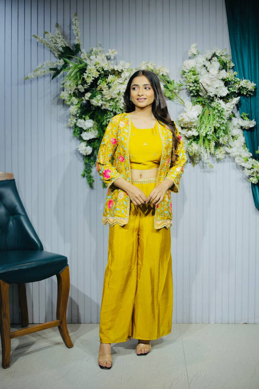 Burnt Yellow Designer Three Piece Suit