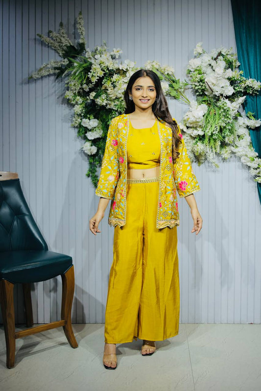 Burnt Yellow Designer Three Piece Suit