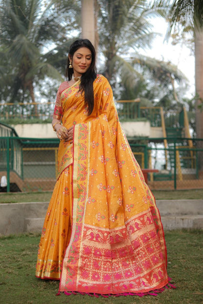 Carrot Orange Traditional Organza Silk Saree
