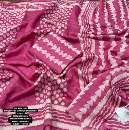 Pink Chanderi Cotton Batik Printed Saree