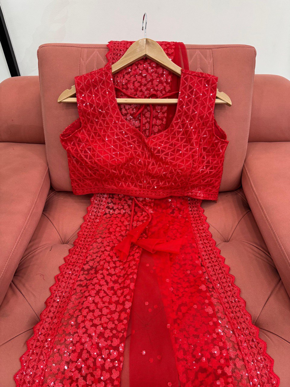 Cherry Red Party Wear Net Saree