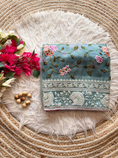 Chikankari Worked Organza Silk Saree