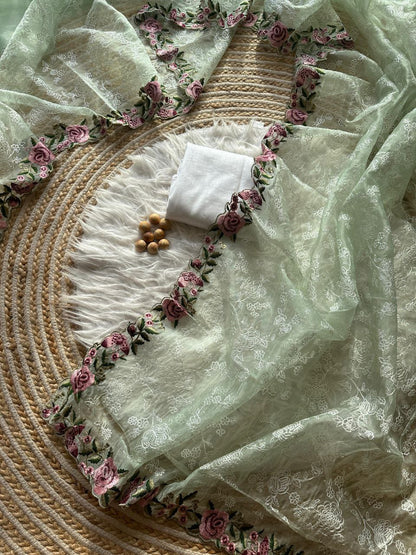 Chikankari Worked Organza Silk Saree