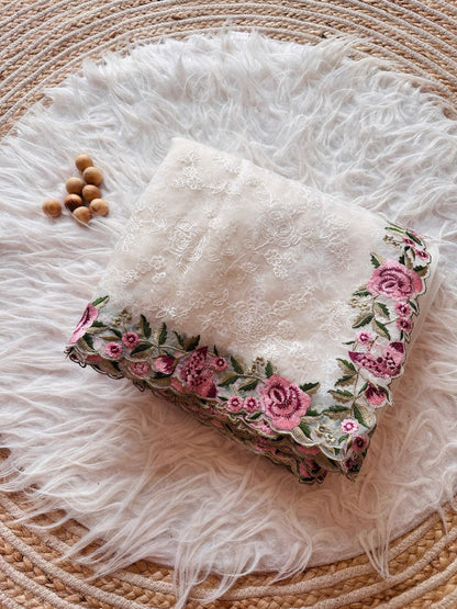 Chikankari Worked Organza Silk Saree