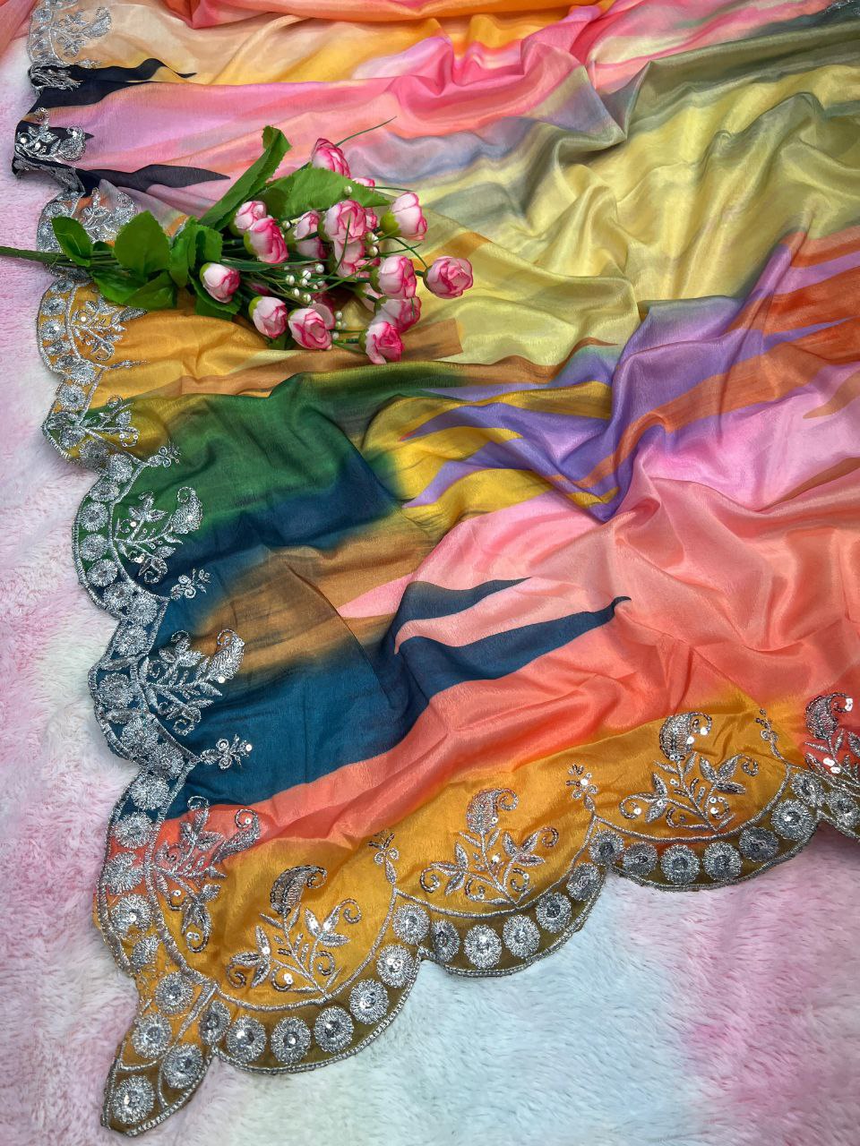 Classic Bollywood Style Chinon Silk Saree