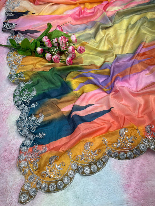 Classic Bollywood Style Chinon Silk Saree