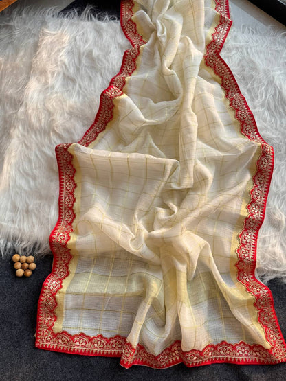 Cream Kota Doriya Zari Chex Saree