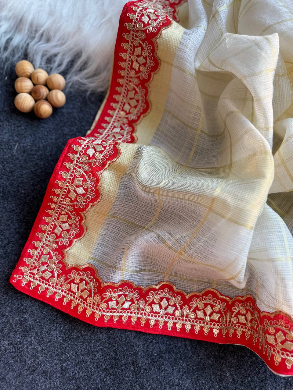 Cream Kota Doriya Zari Chex Saree