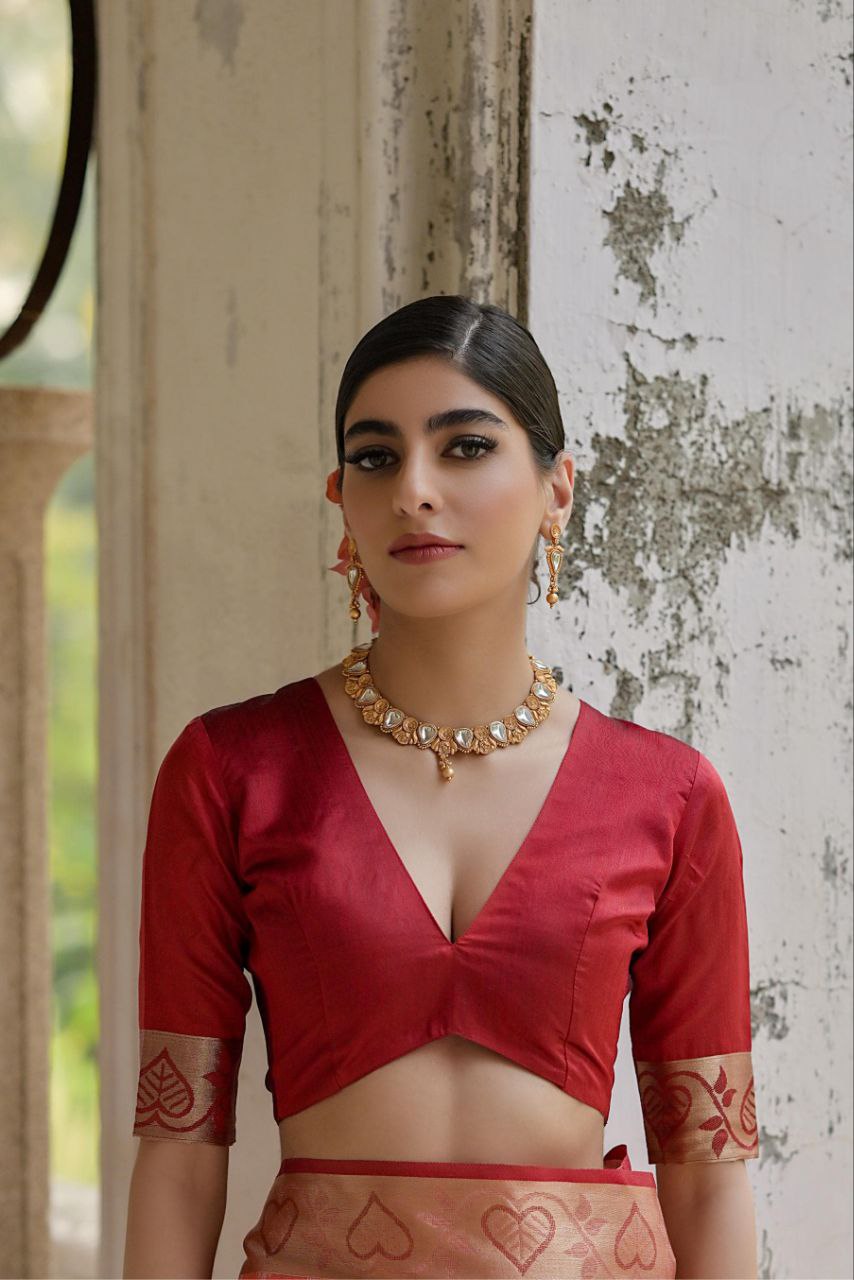 Cream Resham Weaving Raw Silk Saree