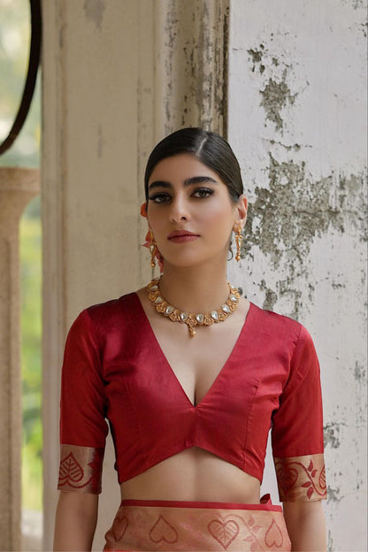 Cream Resham Weaving Raw Silk Saree