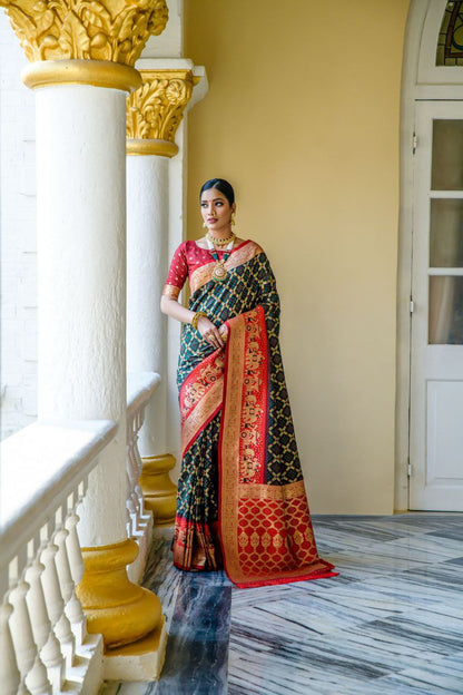 Dark Green Wedding Wear Banarasi Silk Saree
