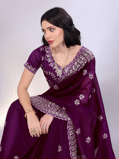 Dark Purple Modern Gold Tussar Silk Saree