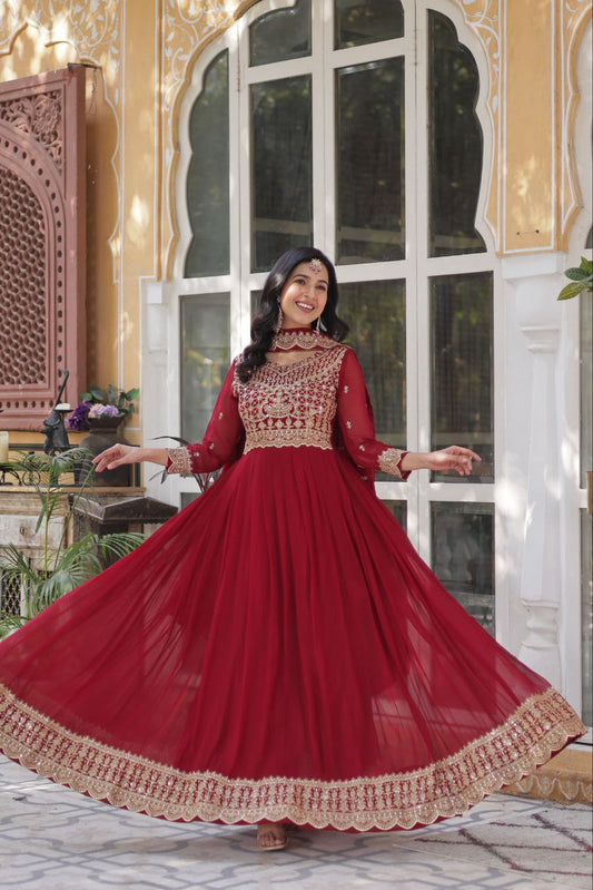 Red Traditional Indian Gown Dress With Dupatta