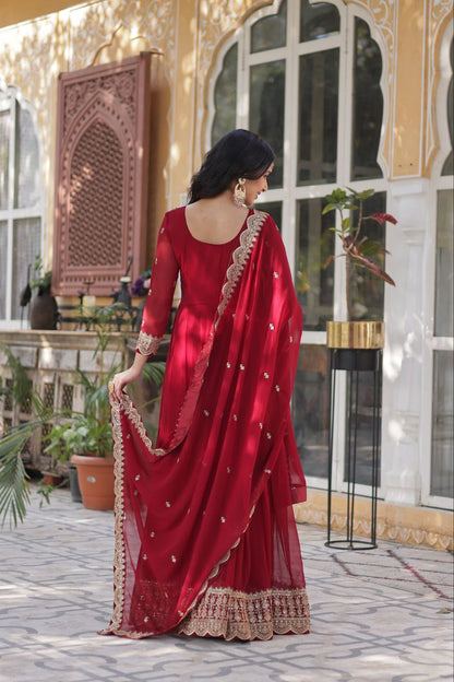 Red Traditional Indian Gown Dress With Dupatta