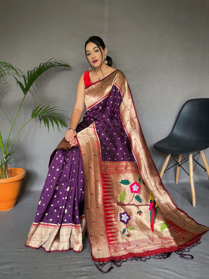 Dark Purple Wedding Wear Paithani Silk Saree