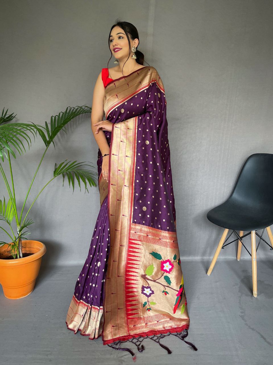 Dark Purple Wedding Wear Paithani Silk Saree