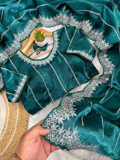 Deep Aqua Zimmy Choo Silk Saree