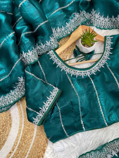 Deep Aqua Zimmy Choo Silk Saree