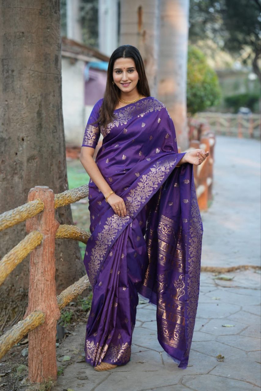 Deep Purple Banarasi Silk Saree