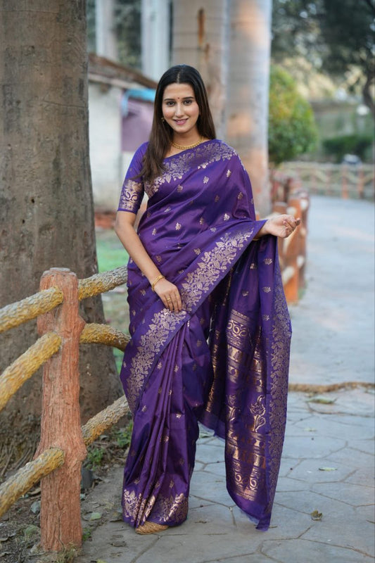 Deep Purple Banarasi Silk Saree