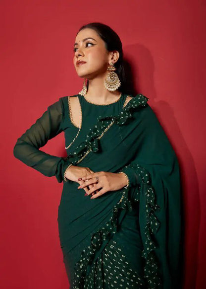 Green Ready To wear Georgette Saree