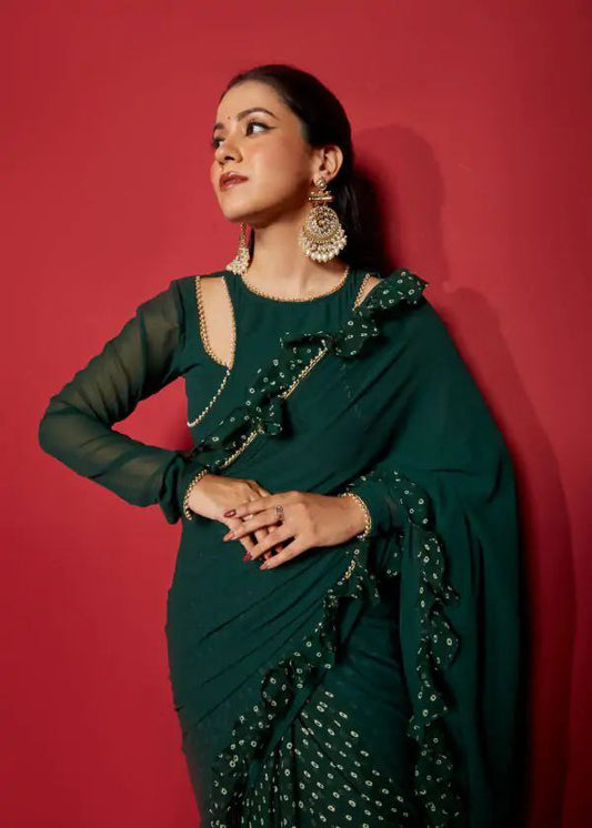 Green Ready To wear Georgette Saree