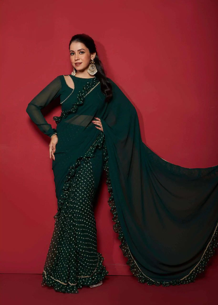 Green Ready To wear Georgette Saree