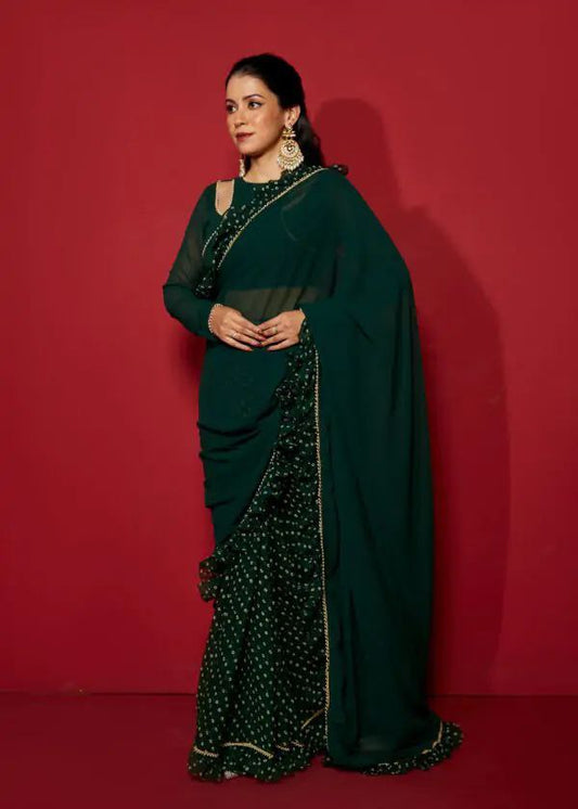 Green Ready To wear Georgette Saree