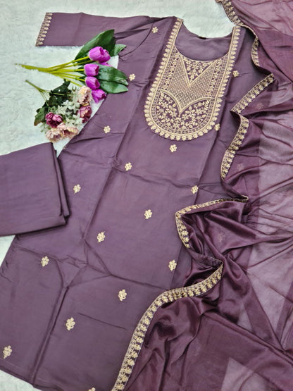 Designer Chanderi Silk Kurta Set With Dupatta