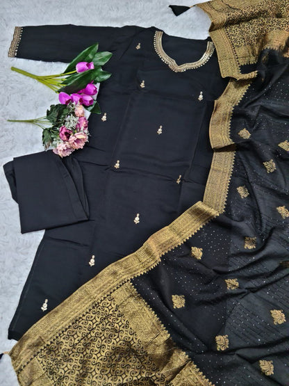 Designer Chanderi Silk Kurta Set With Dupatta
