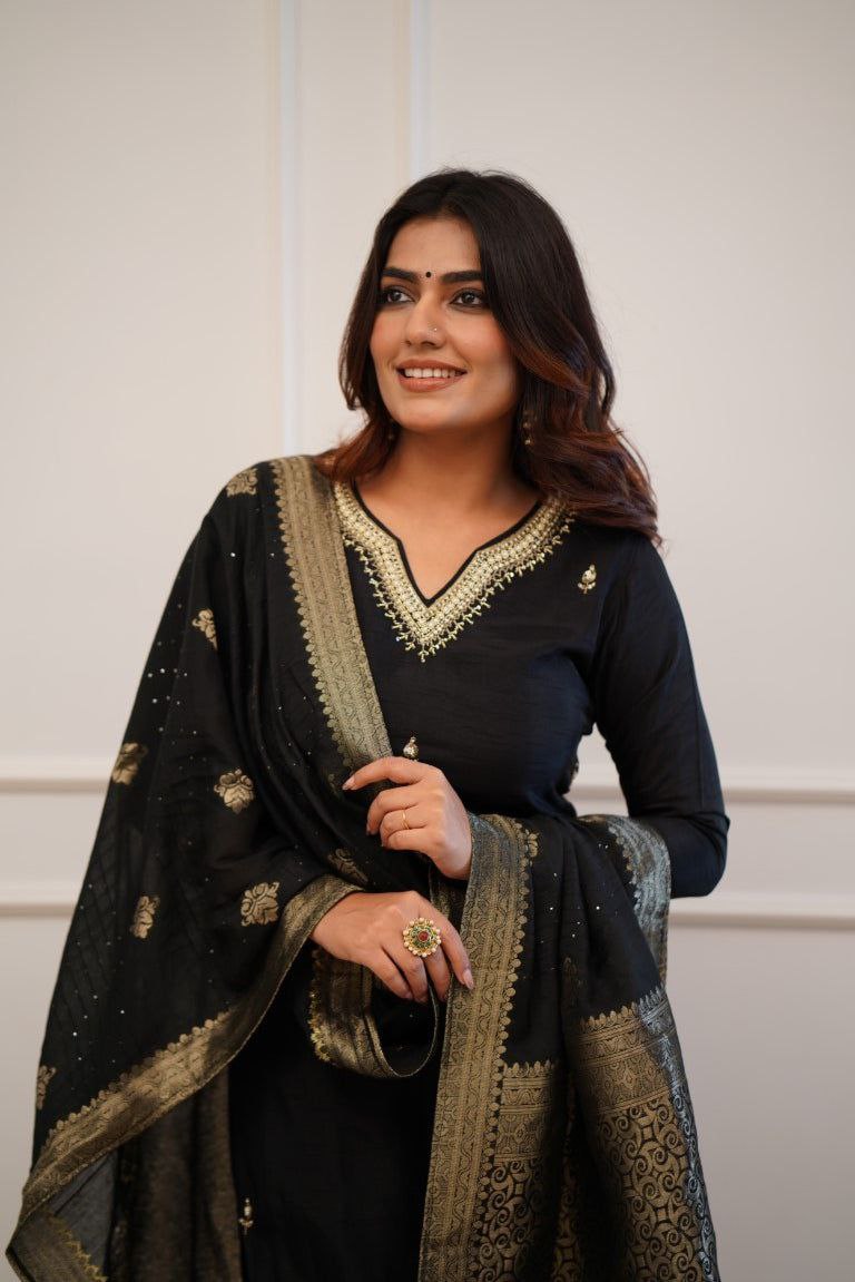 Designer Chanderi Silk Kurta Set With Dupatta