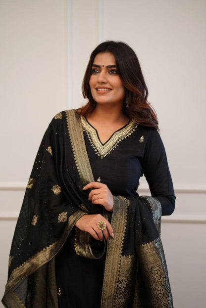 Designer Chanderi Silk Kurta Set With Dupatta