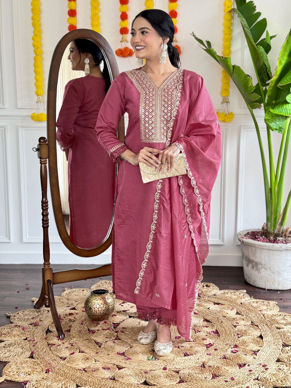 Designer Chanderi Silk Kurta Set With Dupatta