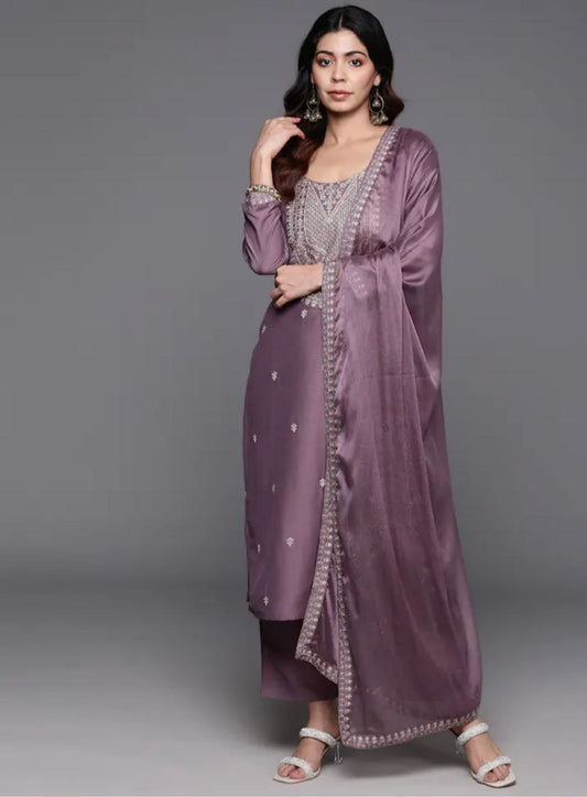 Designer Chanderi Silk Kurta Set With Dupatta