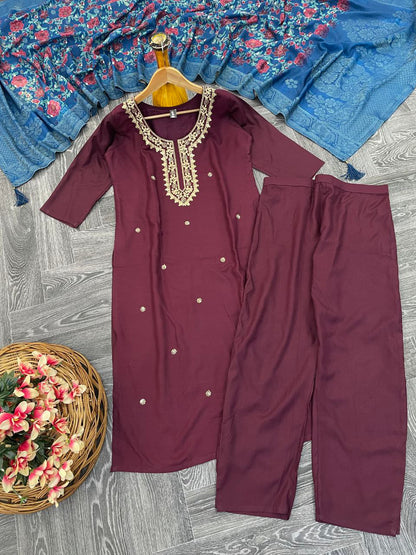 Designer Chanderi Silk Kurta Set With Dupatta