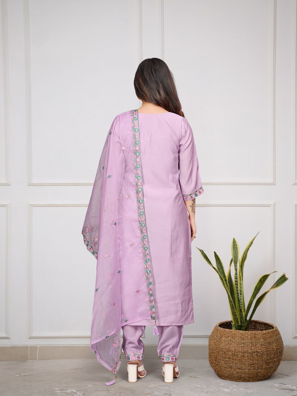 Designer Chanderi Silk Kurta Set With Dupatta