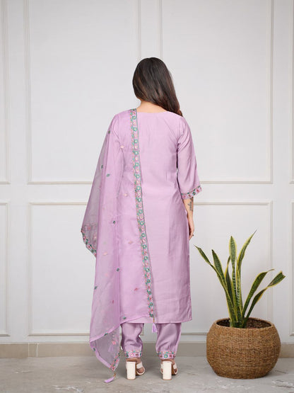 Designer Chanderi Silk Kurta Set With Dupatta