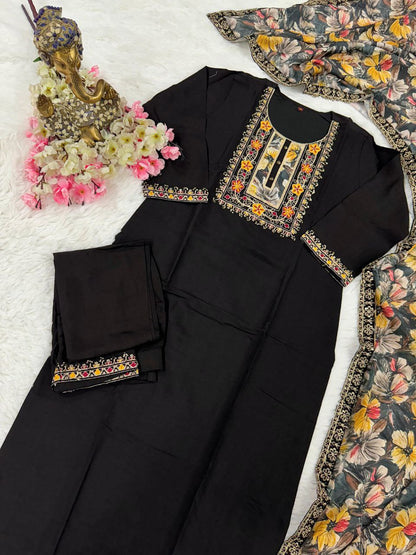 Designer Chanderi Viscose Kurta Pant With Dupatta