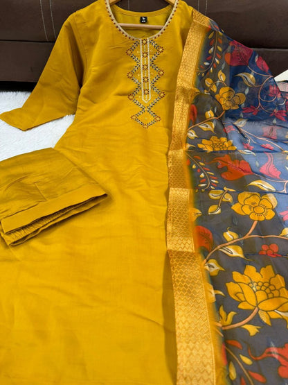 Designer Chanderi Viscose Kurta Pant With Dupatta
