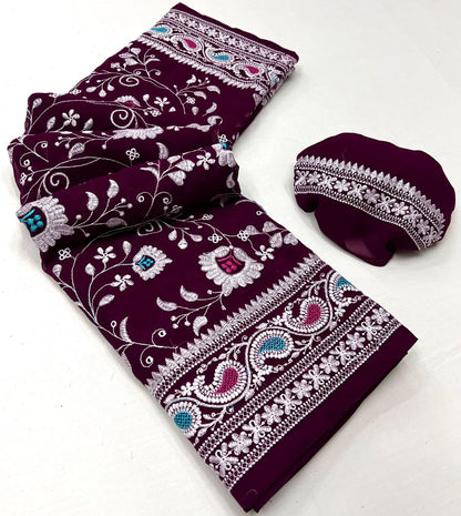 Designer Chikankari Worked Georgette Saree