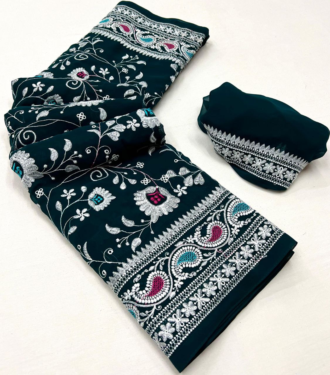 Designer Chikankari Worked Georgette Saree