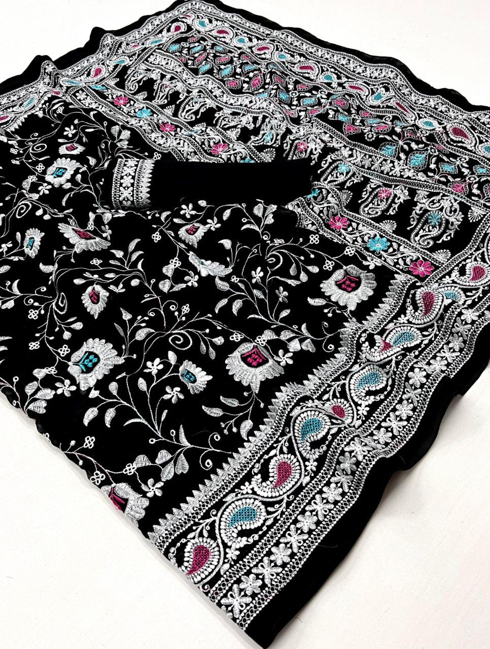 Designer Chikankari Worked Georgette Saree