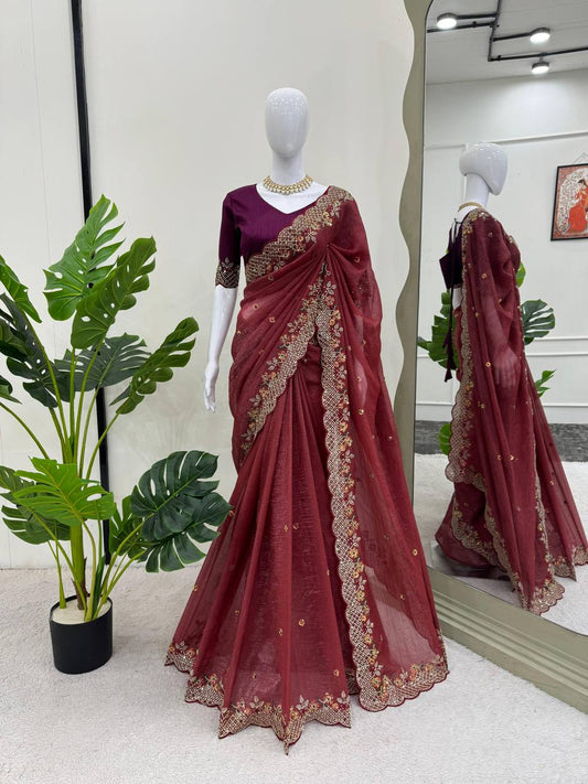 Designer Crunchy Silk Saree For Wedding