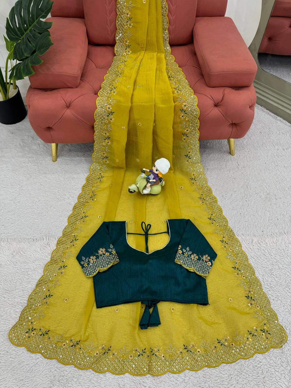 Designer Crunchy Silk Saree For Wedding