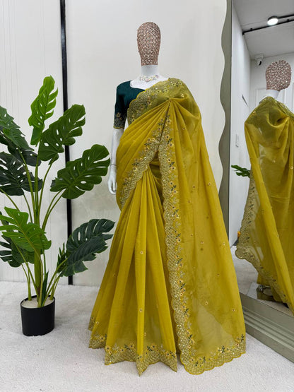 Designer Crunchy Silk Saree For Wedding