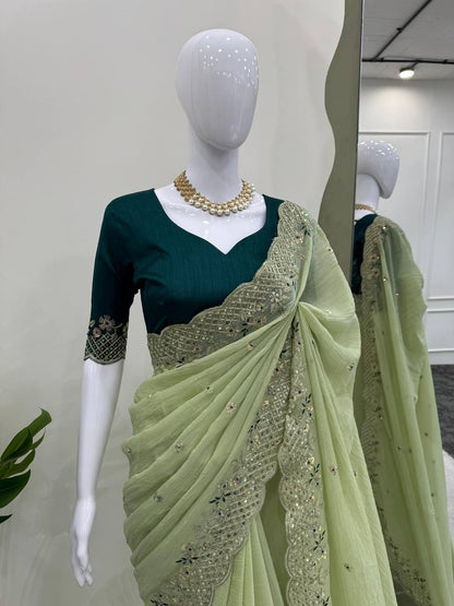 Designer Crunchy Silk Saree For Wedding