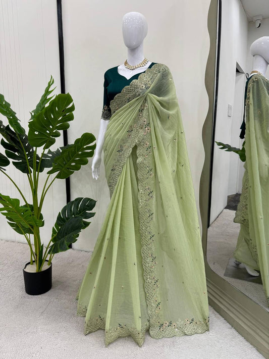 Designer Crunchy Silk Saree For Wedding