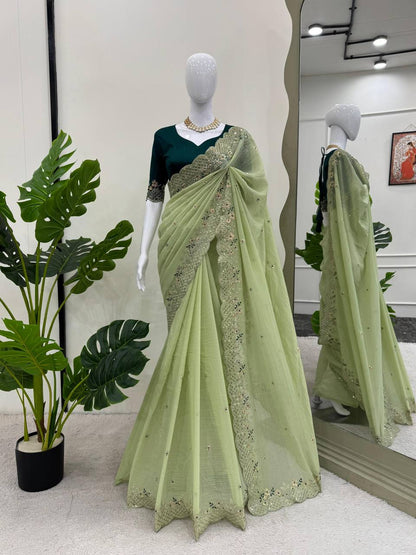 Designer Crunchy Silk Saree For Wedding