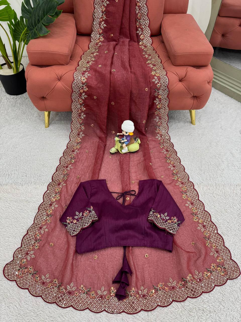 Designer Crunchy Silk Saree For Wedding