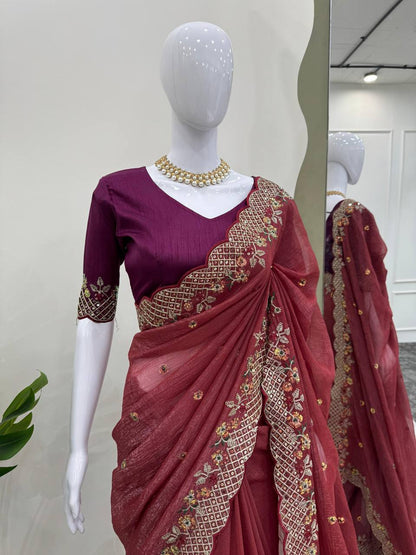 Designer Crunchy Silk Saree For Wedding